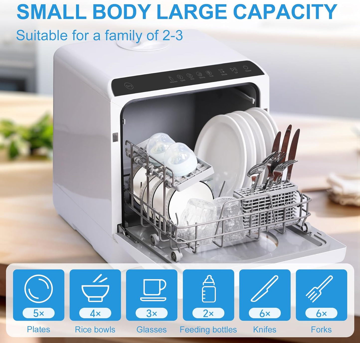 LINGXI portable countertop dishwasher,mini dishwasher with 5L Water Tank,5 washing programs